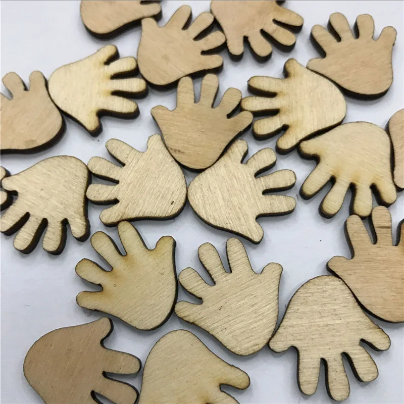 

300PCS 20MM DIY Wooden Foot Hand Shaped Natural Wood Birthday Party Supplies Wedding Decoration Hand-made Buttons