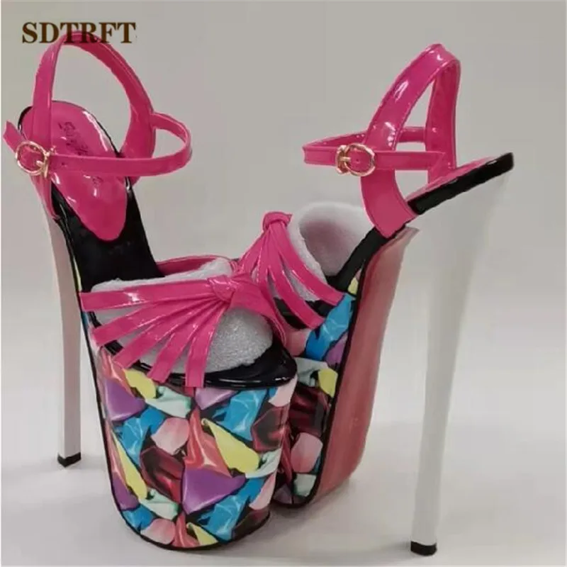 Crossdresser Unisex Diamond Sandals 20cm Thin Heels Platform Pumps Peep Toe Shoes Woman Party Stripper Catwalk Shows Stilettos