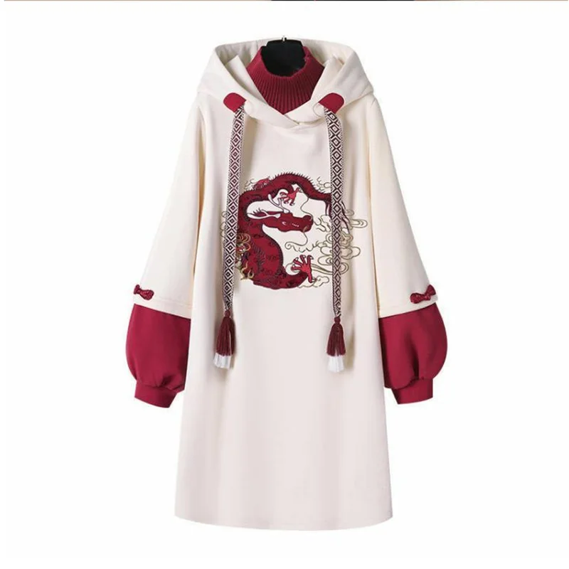 Vintage Casual Women Kawaii Hoodie Chinese Style Sweatshirts Harajuku Moletom Loose 2022 Sudaderas Con Capucha Ropa Mujer