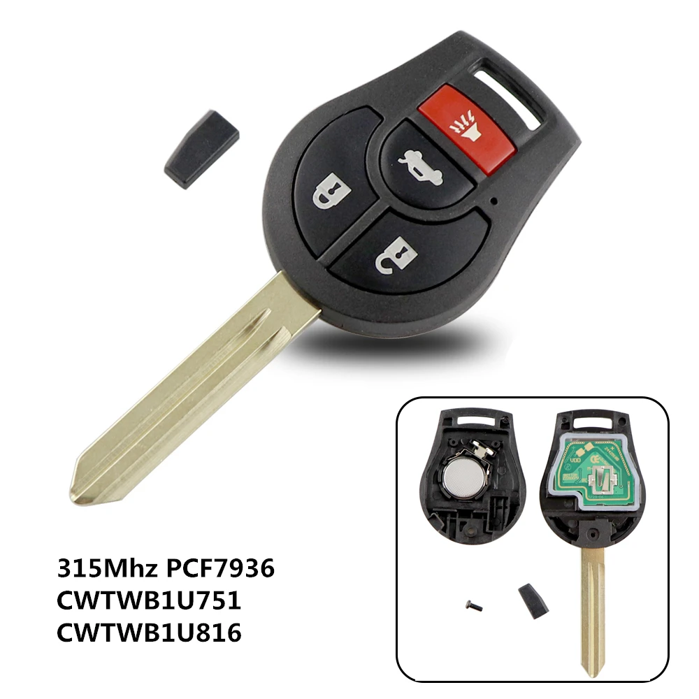 YIQIXIN 3/4 Button 315Mhz Remote Car Key For Nissan Cube Rogue Juke Versa Qashqai Tiida Micra 2008-2016 With ID46 PCF7936 Chip