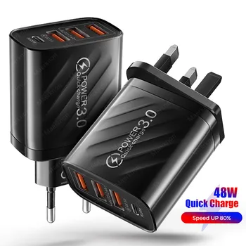 48W USB şarj 4Port tipi C hızlı şarj QC 3.0 Samsung Xiaomi mi10 Huawei akıllı telefonlar için şarj adaptörü PD hızlı şarj