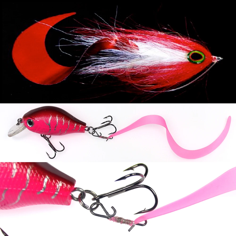 Bimoo 10PCS Size M Pretied Wiggle Tail with Quick Snap for Fishing Lures Fishing Flies Streamers Trout Bass Pike Saltwater Fish