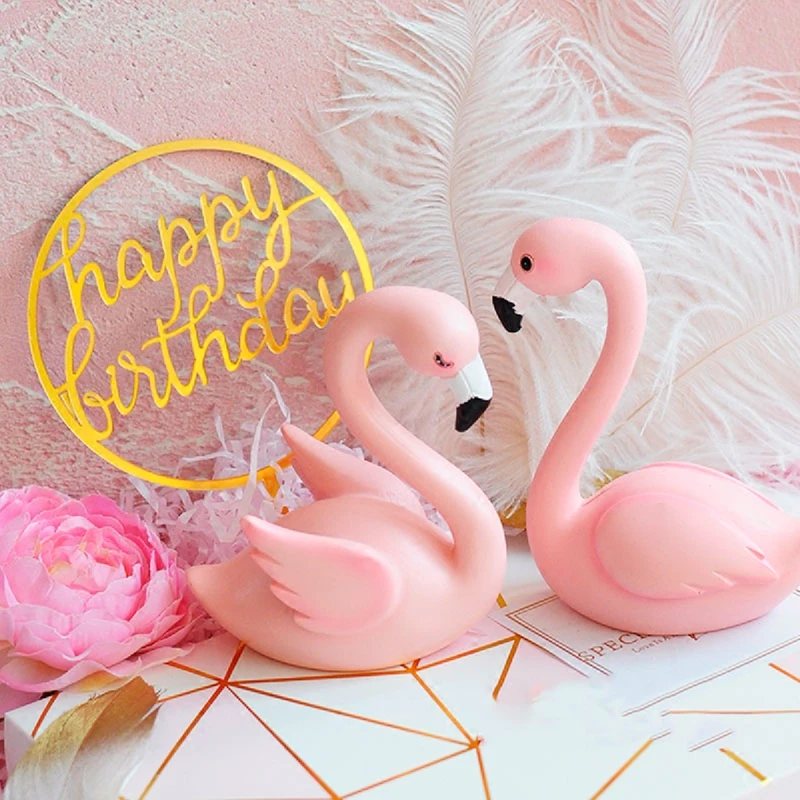 Adorno de flamenco rosa para Tartas, globo, banderas para Tartas, Decoración de cumpleaños para niños, vajilla para cupcakes, decoración de postres