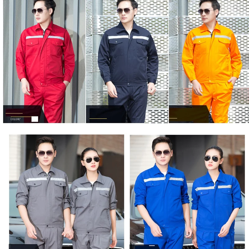 เสื้อผ้าทํางาน ผู้ชายผู้หญิง ซ่อมเครื่องจักร ขนาดใหญ่ Coveralls เย็บป้องกันความปลอดภัย เสื้อทํางาน + กางเกง ชุดทําความสะอาด