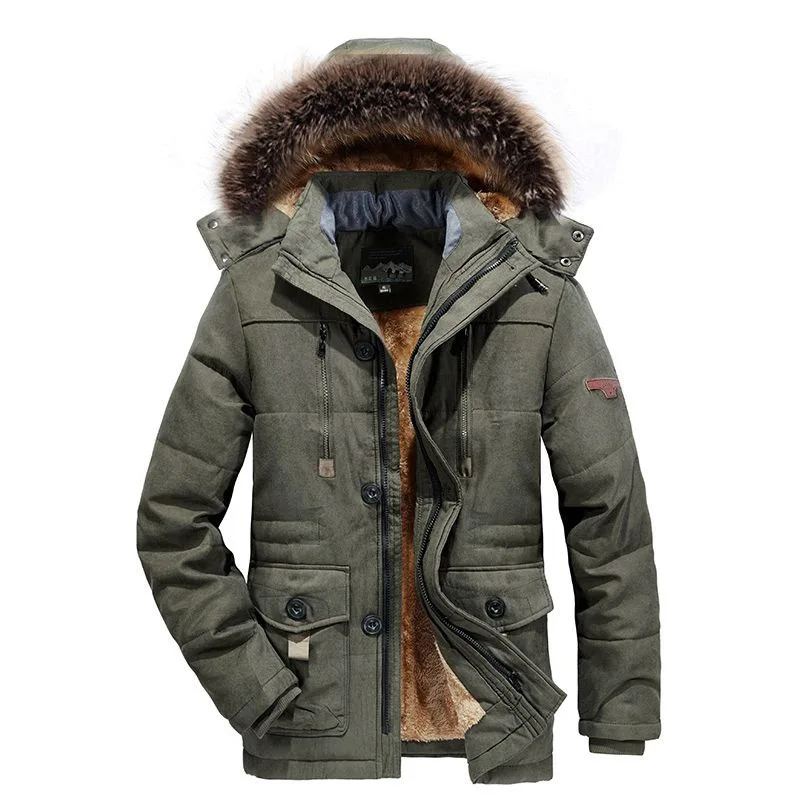 Mens Thicken Jacket Parkas Warm Mid-length Wool Fur Jackets Coat Trendy New Youth Thick Velvet Thick Hooded Cotton-padded Jacket