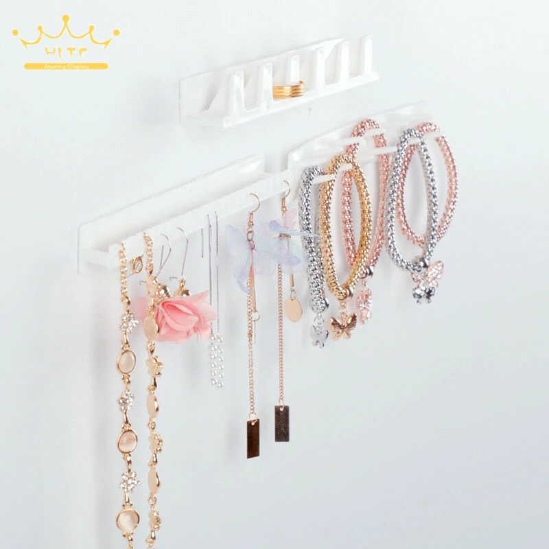 

White Plastic Jewelry Rack Earring Necklace Bracelet Organizer Wall Holder Sticky Hooks Sundries Wall Hanger 9 Pcs/Lot