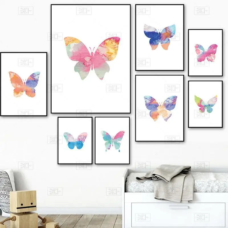 Minimalist Colourful Butterfly Art Canvas Painting Posters Prints Wall Picture for Living Room Kids Bedroom Home Decor Yx106