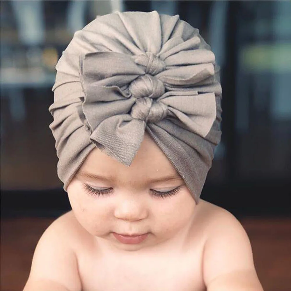 Cotton Newborn Solid Color Pleated Hat BeBes Twist Turban Bow Knot Baby Girls Cap Hat Unisex Cotton Soft Head Hoop Infant Beanie