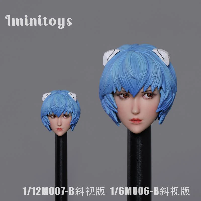 M006/M007 1/6 1/12 Scale Warrior Ayanamies Female Soldier Blue Hair Head Sculpt Carving Model with Blue PVC Hair Model