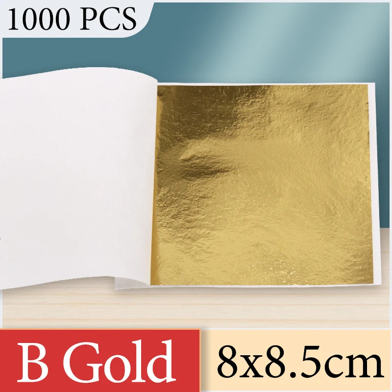 8x8.5cm Imitation Gold Leaf Sheets 1000pcs Gold Foil Paper for Art Craft Wall Furniture Statue Decoration Gold Leaf Foil Gilding