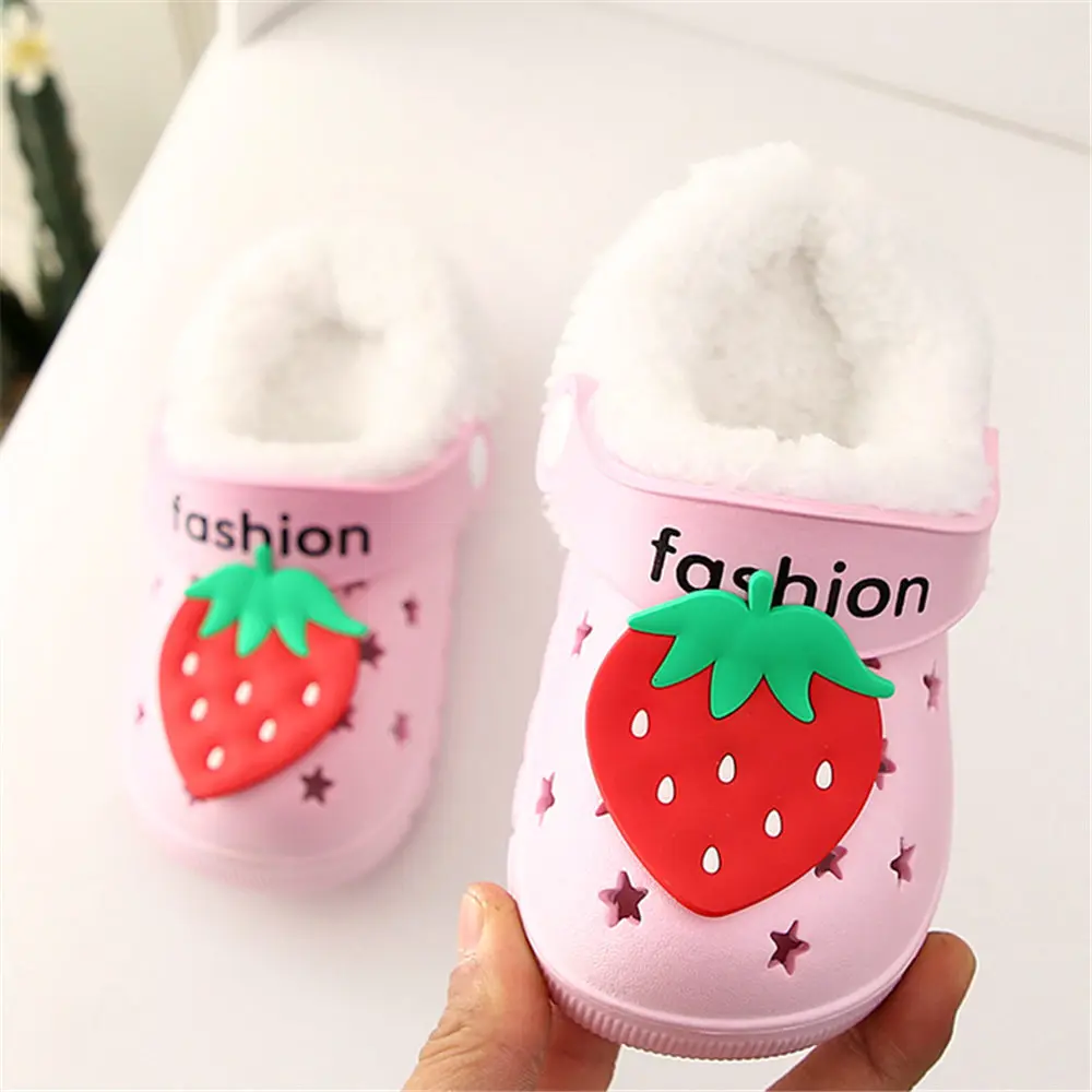 Winter Children Kids Girl Mules Warm Clogs Cute Sandals Strawberry Removable Garden Slippers Baby Toddler Shoes For Girls Boys