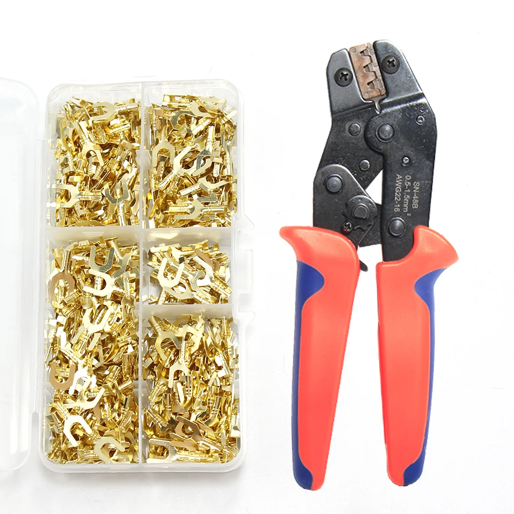 300/400PCS Fork-Type brass Terminal SN-48B hand tool quick Electric box Cable Wire Connector Crimp Y U type cold-pressed