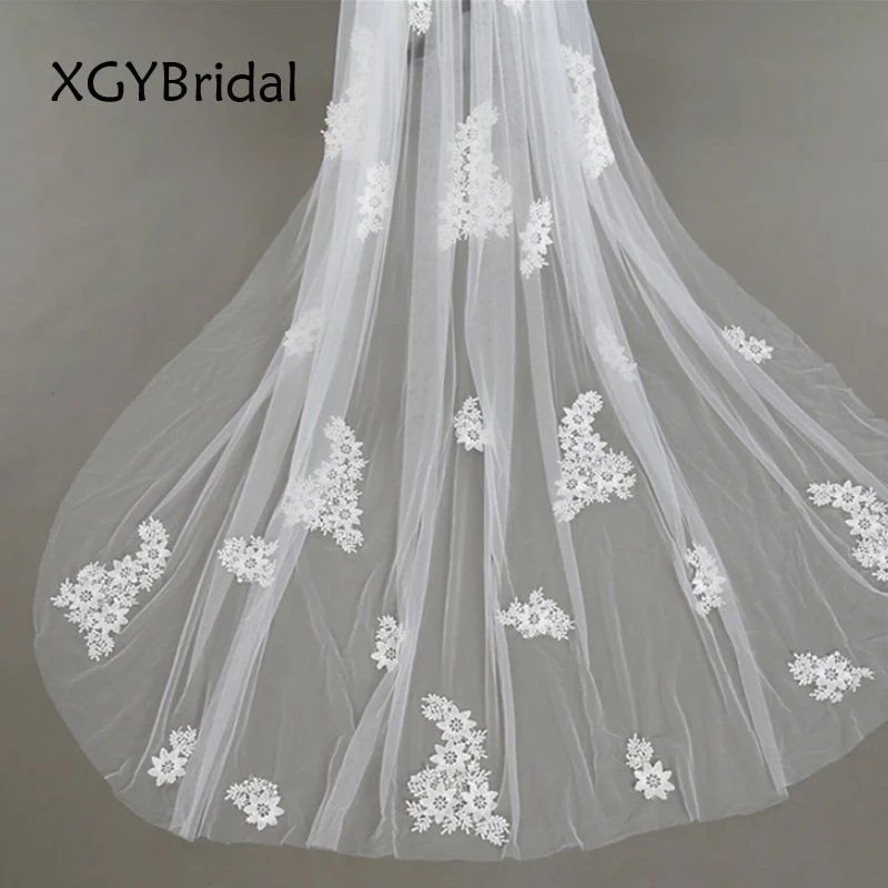 New Arrival Lace Appliqued Wedding Veil 2023 3 Meters Long Cut Edge Pure Yarn Bridal Veils Ivory Elegant Wedding Accessories