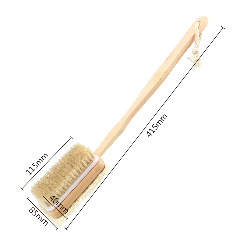 Skin Cuticle Grease Remove Wooden Handle Bath Sponge Massage Shower Loofah Bristle Both Side Bath Brush Body Back Cleaning Brush