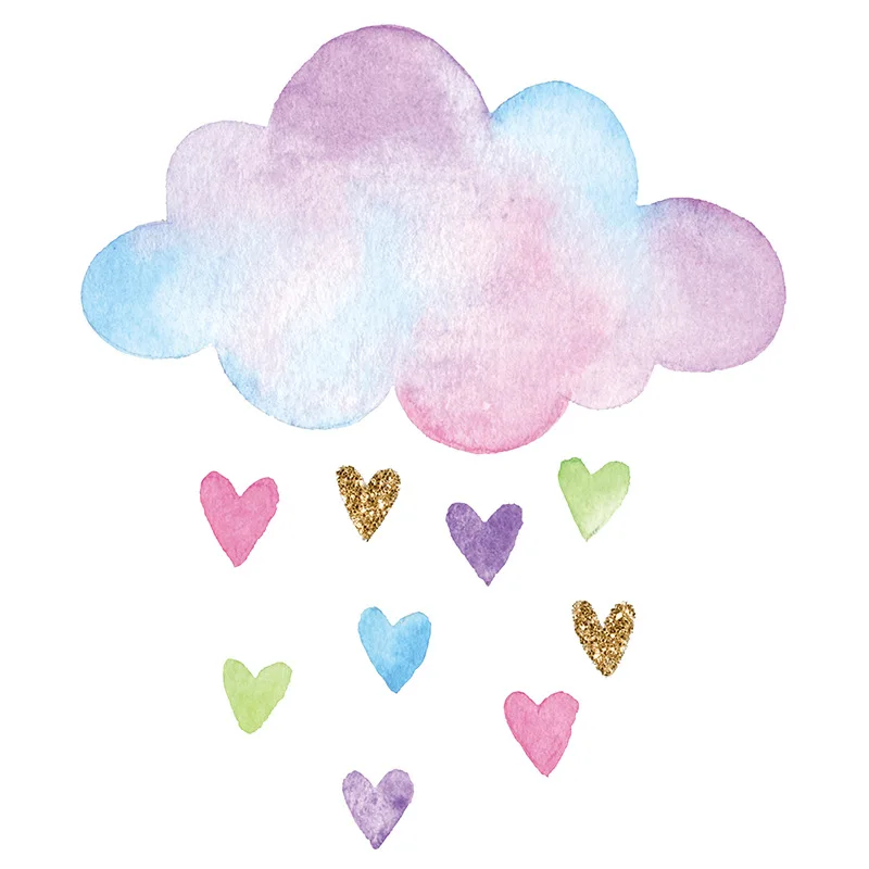 1x Beautiful Cloud Heart Rain DIY Wall Stickers for Bedroom Living Room Kids Nursery Kindergarten Decor Decal Decoration Posters