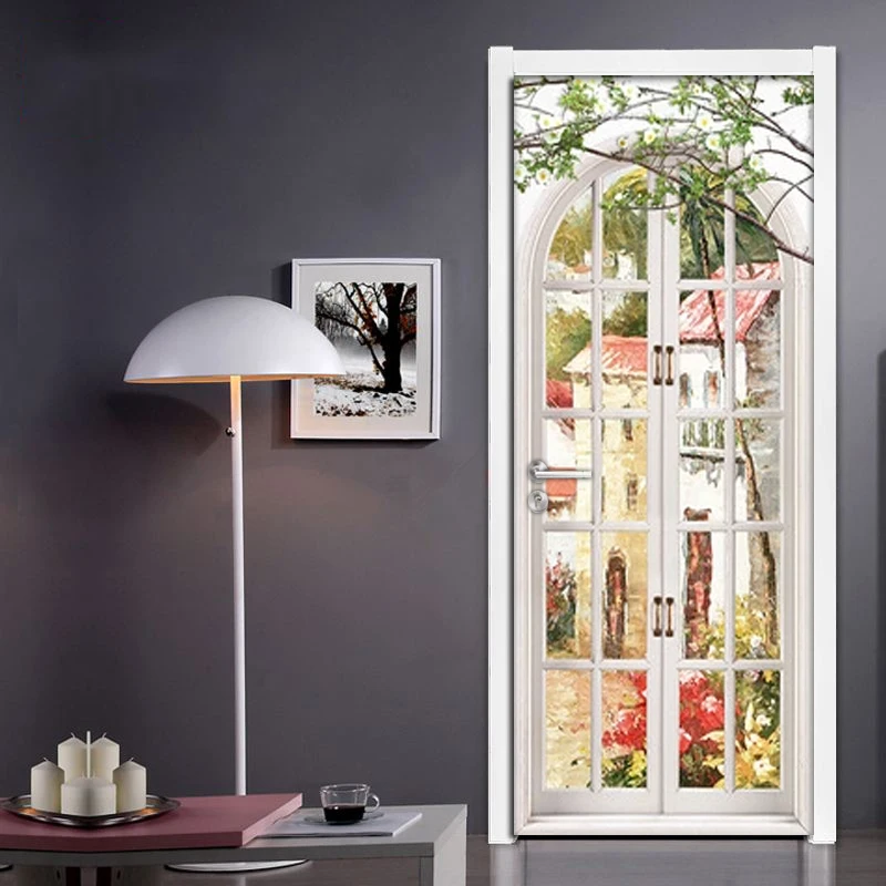 3D Door Sticker Window Landscape Art Mural Wall Decals Living Room Door Stickers Self Adhesive Removable Wallpaper Home Decor