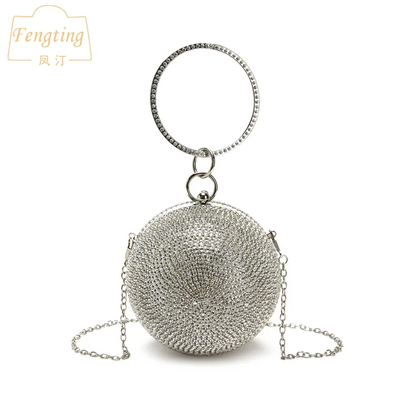 Silver Mini Round Ball Evening Bags For Women 2022 Fashion diamonds  Clutch Bag Ladies  Messenger Bag Chain Handbag  FTB166