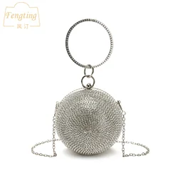 Mini borse da sera rotonde in argento per donna 2022 pochette con diamanti moda borsa a tracolla da donna borsa a catena FTB166