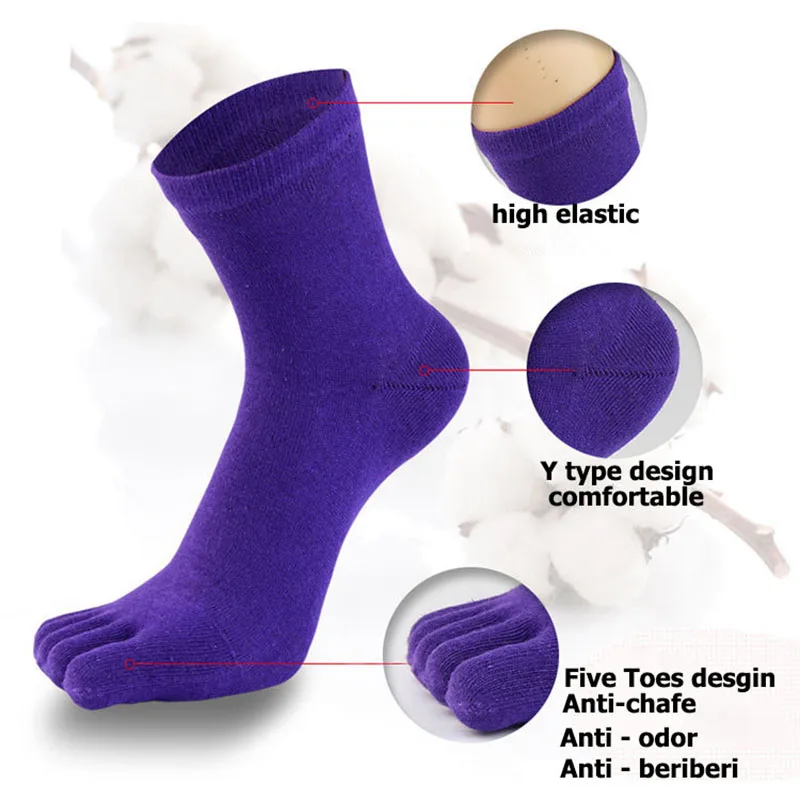 5 Pairs Short Woman Lady Crew Socks 5 Fingers Simple Solid Cotton Individual Breathable Casual Business Sport Toe Sock 10 Colors