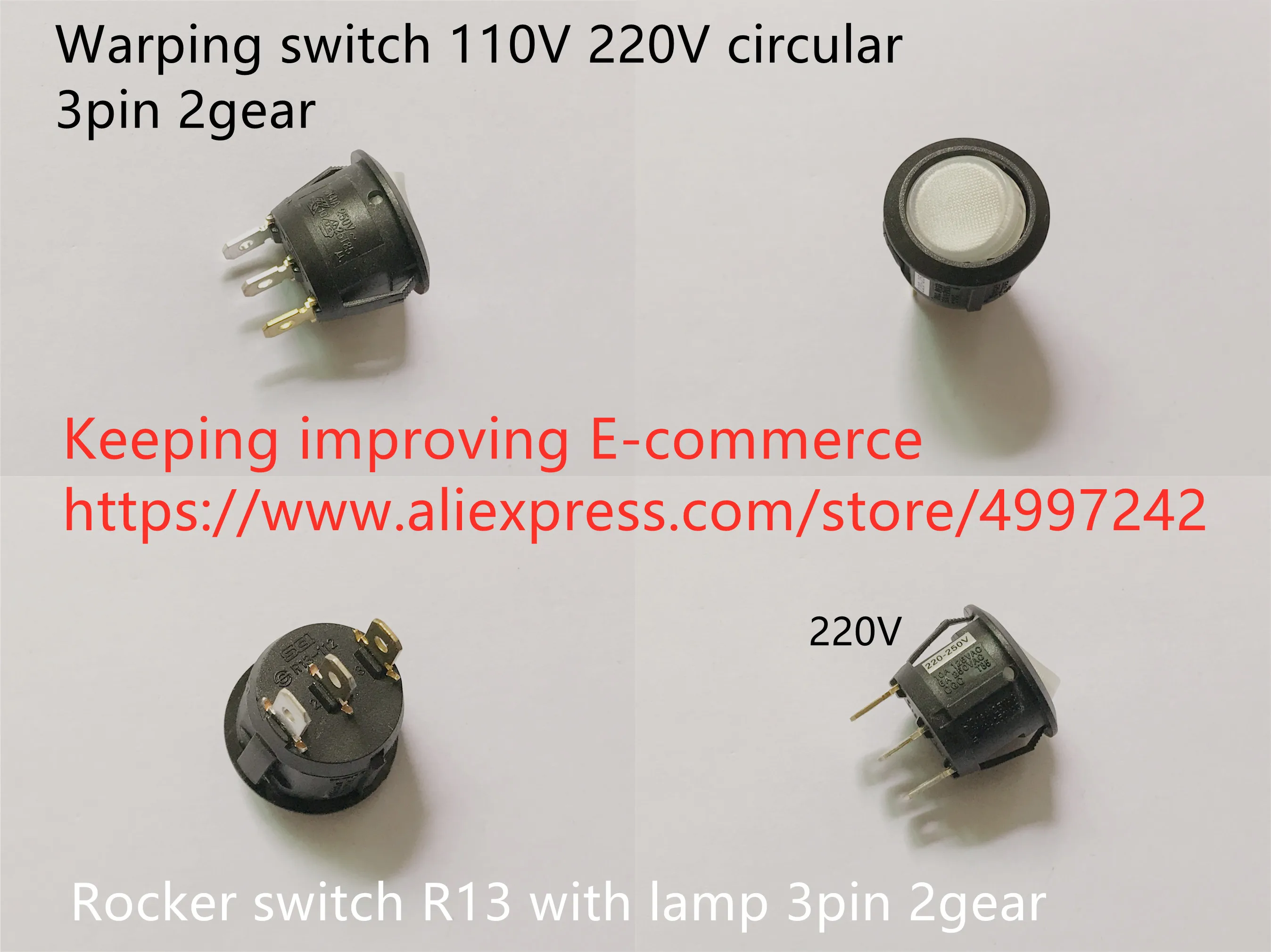 Original new 100% warping switch 110V 220V circular 3pin 2gear rocker switch R13 with lamp