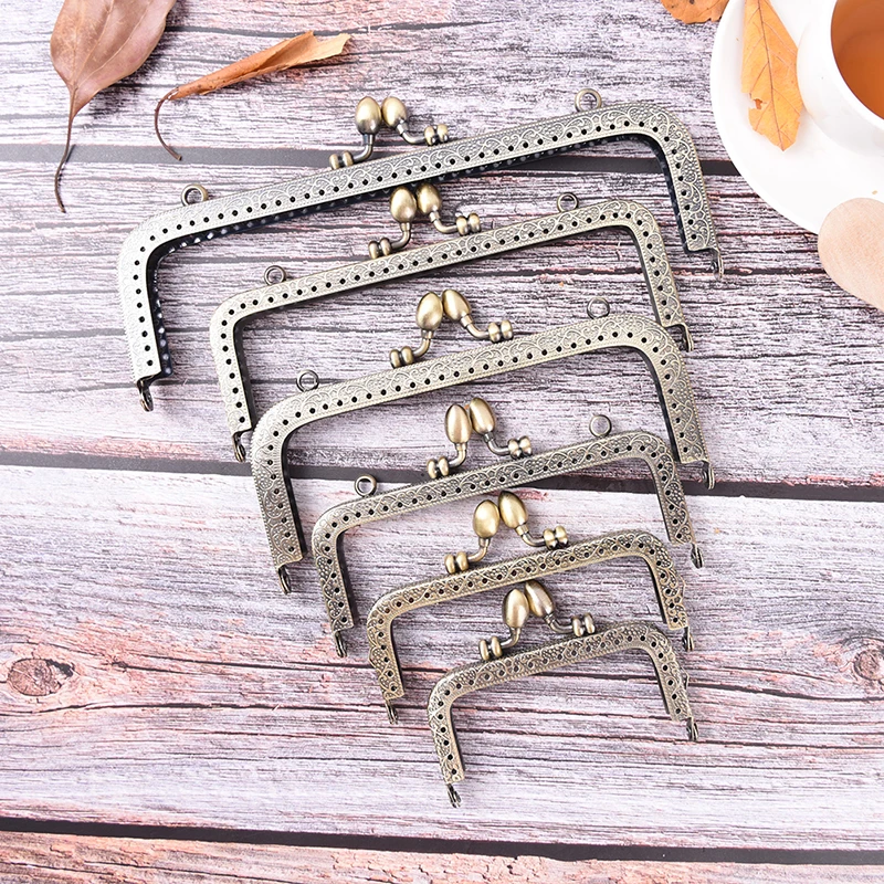 1pcs Bronze DIY Purse Handbag Handle Coin Bag Metal Kiss Clasp Lock Frame Handle