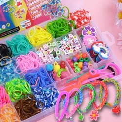 DIY Arts Crafts Toys for Girls Rainbow Hand-woven DIY Color Rubber Band Puzzle Children Toy Kids Braided Bracelet Beads Set Gift