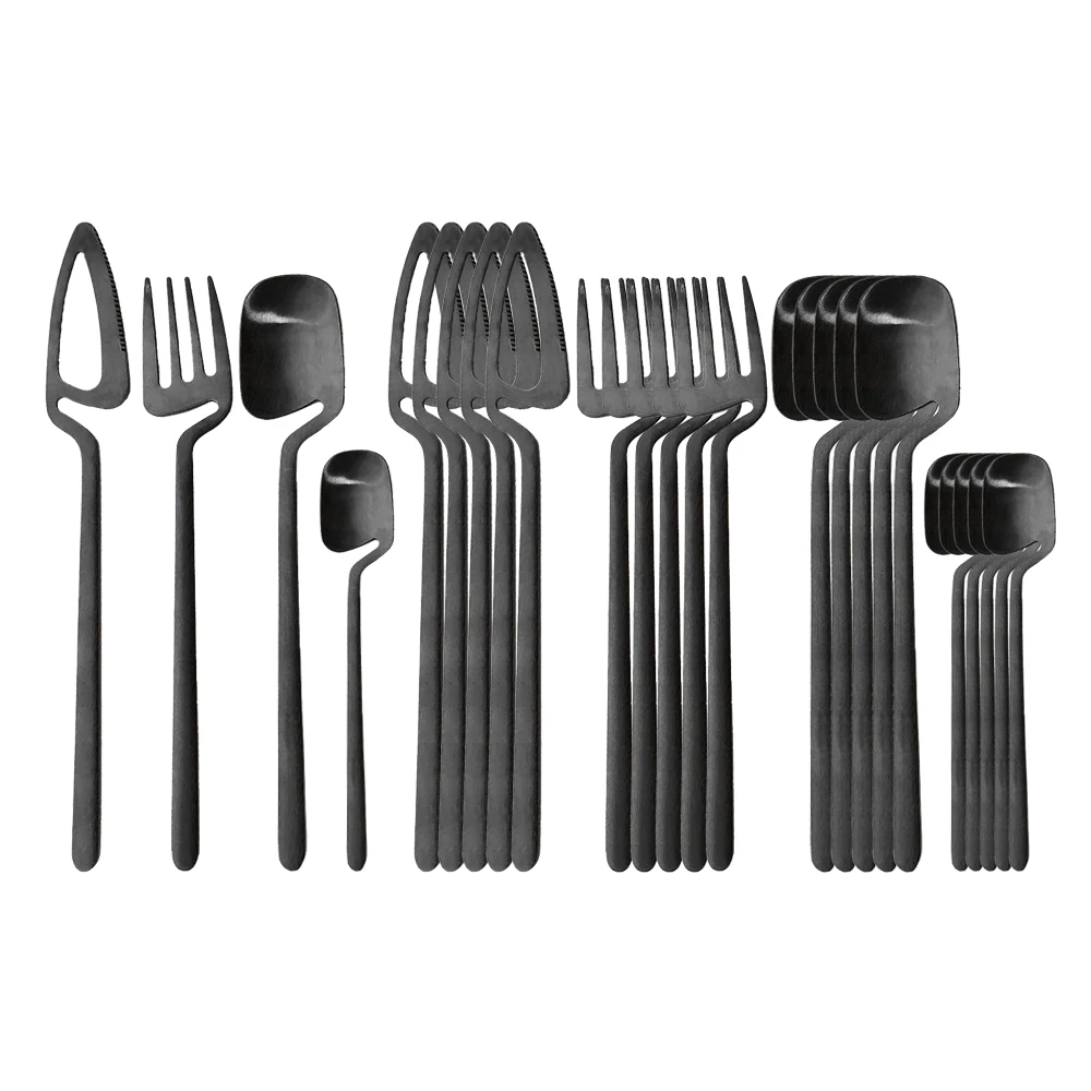 

24Pcs/Set Black Dinnerware Set 304 Stainless Steel Cutlery Set Kitchen Matte Gold Tableware Set Knife Fork Spoon Dinner Set