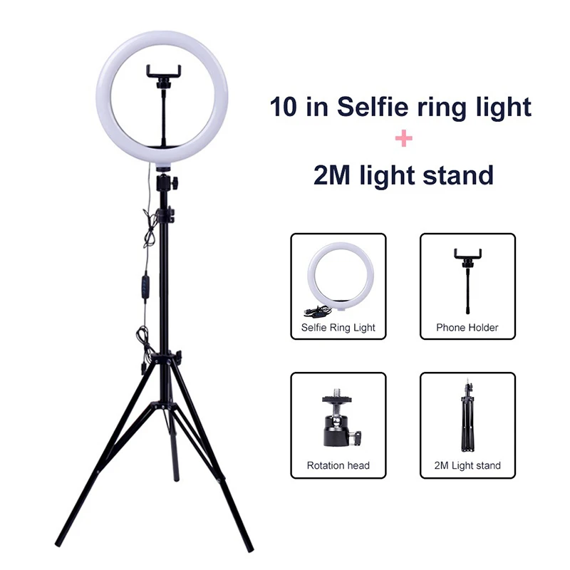 10 Inch Ring Led Lights With Tripod Selfie Makeup Video Live Photography Lamp Phone Tripod Youtube Photo Studio USB Ring Light