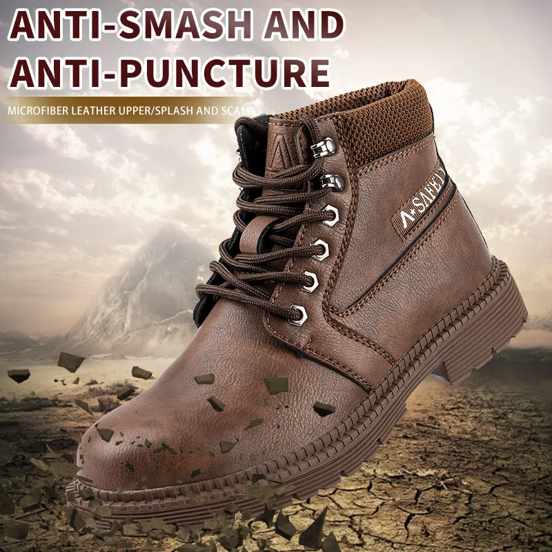 Men Safety Shoes Autumn Winter Work Boots Steel Toe Cap Anti Smashing and Puncture-Proof Shoes Non-Slip Ankle Working Sneakers