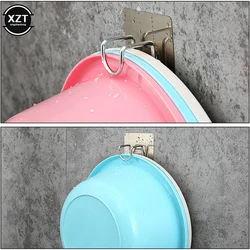 Wall Mounted Strong Adhesive Hook Door Sticky Hanger Holder Stainless Steel Wall Hook Wash Basin Holder Kitchen Bathroom Supply