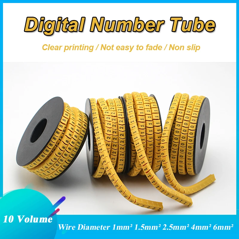 

10 Volume Cable Markers Letter Number 0 To 9 for Wire Diameter 1mm² 1.5mm² 2.5mm² 4mm² 6mm² Cable Wire Markers Cable Label Tube