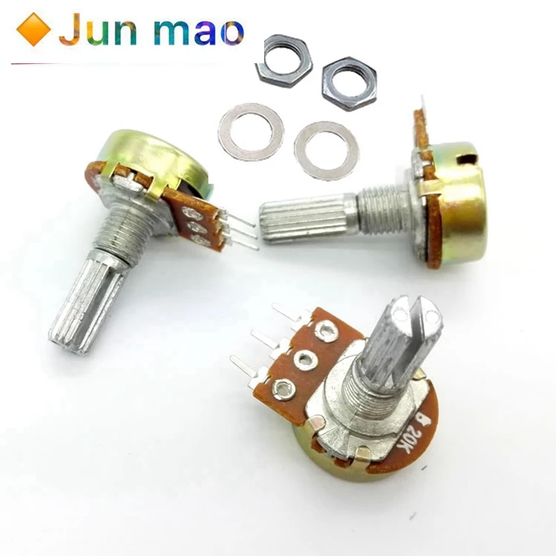 5pcs WH148 B1K B2K B5K B10K B20K B50K B100K B500K 3Pin 20mm Shaft Amplifier Dual Stereo Potentiometer 1K 2K 5K 10K 50K 100K 500K