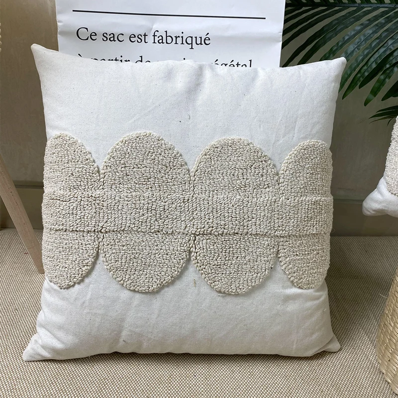 Cotton Cushion Cover Pillow Case Beige Tufted For Home Decoration Living Room Bed Room Sofa Bed Chair  45x45cm/30x50cm