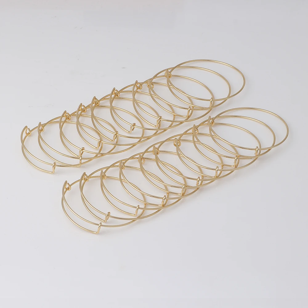 

Wholesale 50pcs 60mm Adjustable Wire Bracelet Bangle For Women Gold Plated Wrist Cuff Expandable Bracelets DIY Jewelry Gift