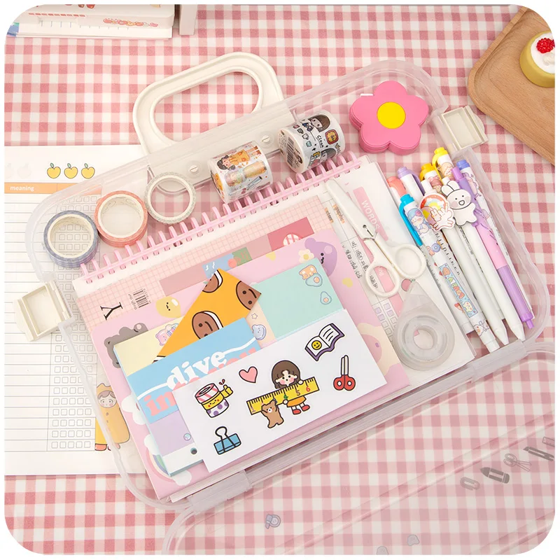 Ins wind transparent file bag kawaii simple girl heart large capacity portable storage box office accessories organizer desk