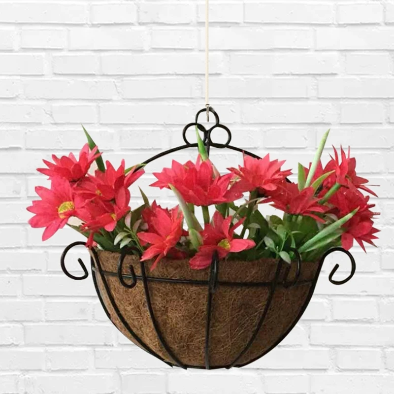 2024 New Flowerpot Iron Coconut DIY Garden Hanging Planters Wall Baskets Pot Half Round