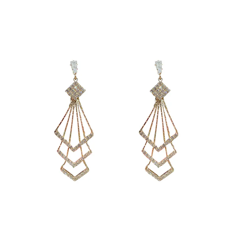 Fashion Long With Diamonds and Tassels Silver Pin Earrings Personality and Temperament Thin Face Earrings Women