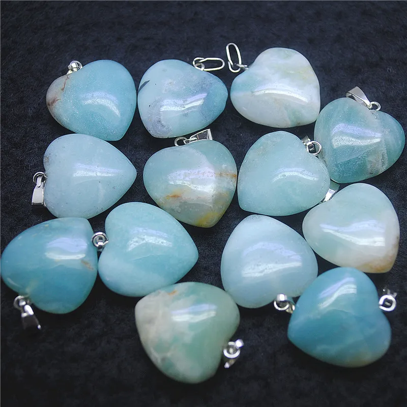 12PCS Natural Amazonite Stone Heart Shape Size 20MM Nature Beads Pendants Wholesale With Cheaper Items For Women Bracelet Making