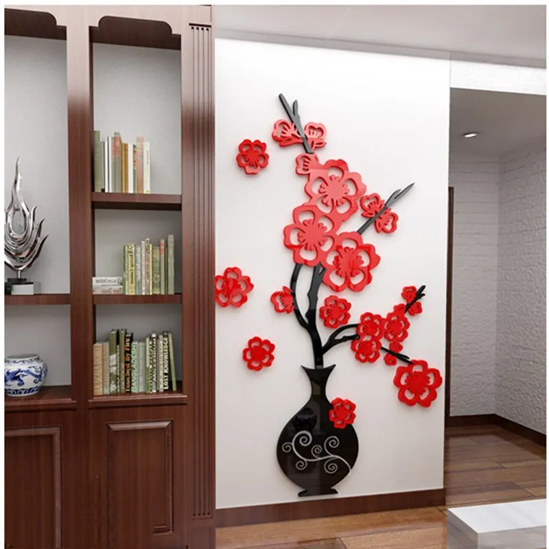 Chinese Style Plum Blossom Wall Stickers Bedroom Living Room Porch Wall Decals Classical Decoration Acrylic Art Wallpaper Mural