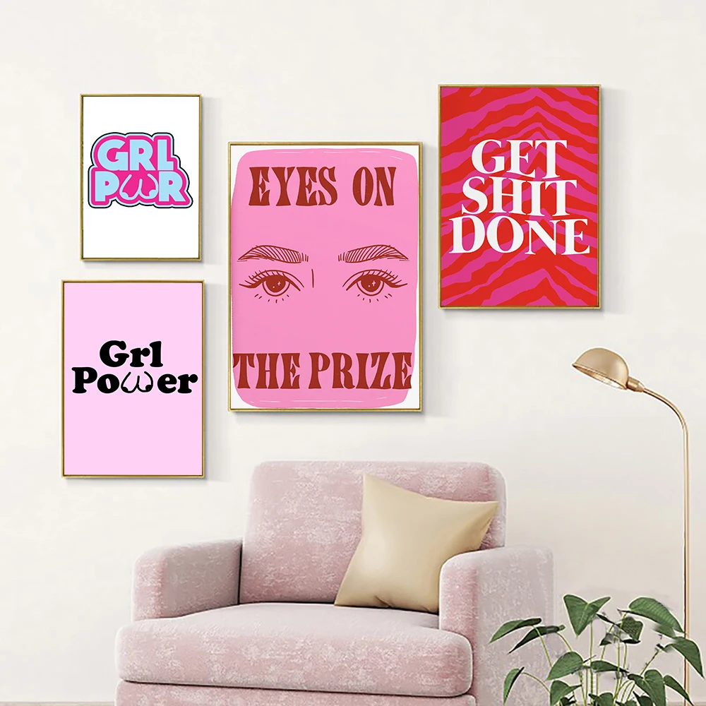 Pink Style Girl Power Boobs Wall Art Canvas Decor Print Pussy Is Power Quote Abstract Poster Pictures Modern Room Wall Painting