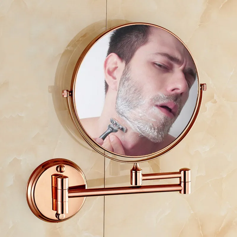 Luxury Rose Gold Extendable 8 inch 3X Magnifying Bathroom Mirror 360 Degree Double Sided Wall Mounted Makeup Mirror