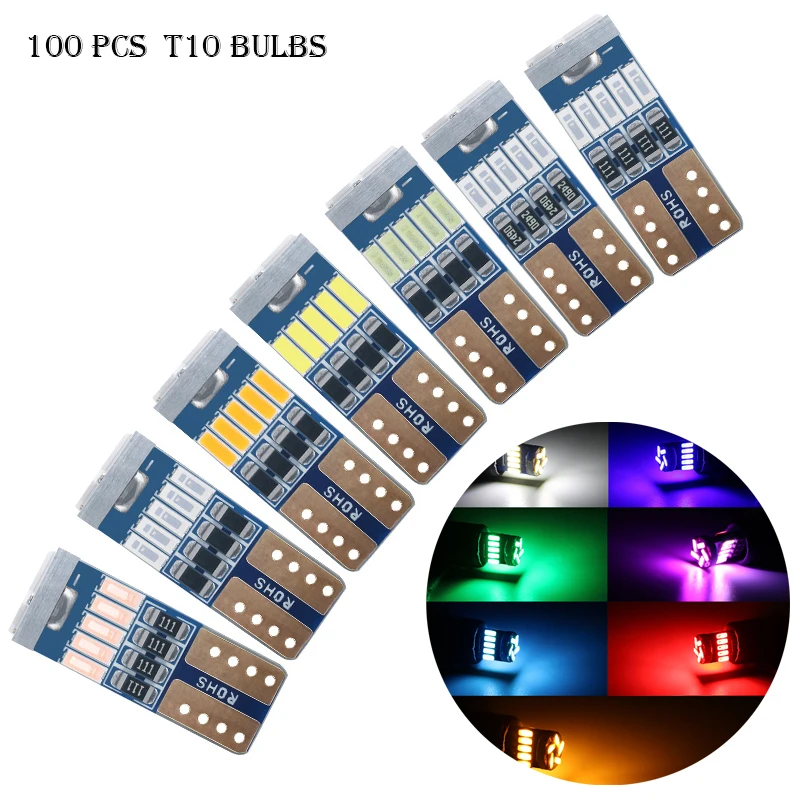 Wholesale 100pcs T10 W5W Bulbs Car LED Light 15pcs 4014SMD Auto Interior Lamp Accessories Canbus Reading Light White Amber 6000K