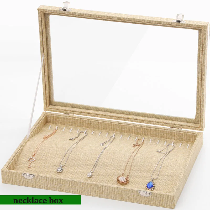 Top 35*24*5cm Linen Jewelry Box Ring Pendant Necklace Earrings Box Display Storage Container Case Casket Jewelry Organizer Box