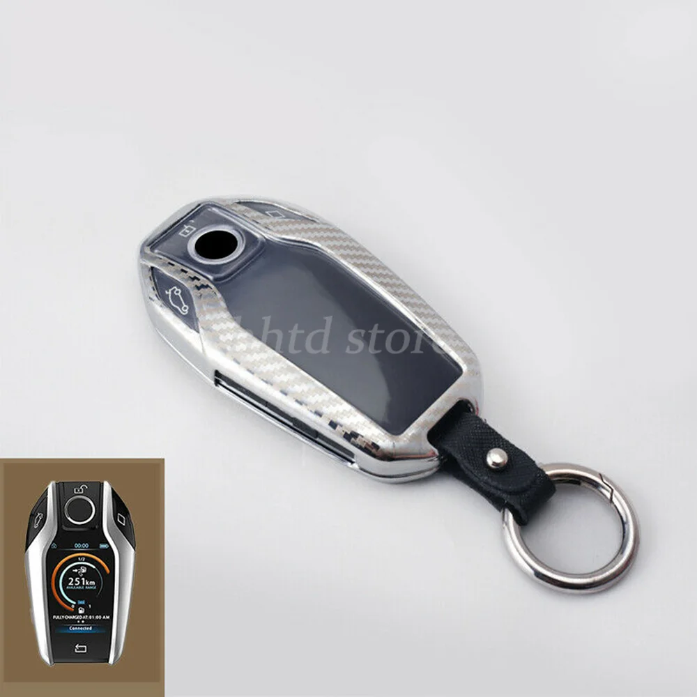 

Carbon Texture Metal Remote Smart Start Car Key Cover Case Protector Holder Auto Accessories Shell For BMW 5 7 Series i8 G11 G12