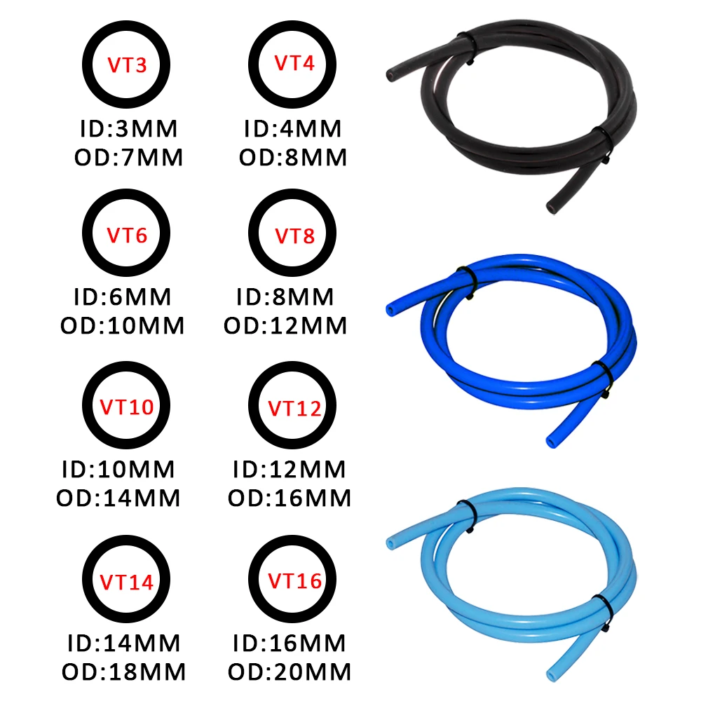 1 Meter Long Universal 3mm 4mm 6mm 8mm 10mm 12mm 14mm 16mm Auto Car Vacuum Silicone Hose Racing Line Pipe Tube Blue Black