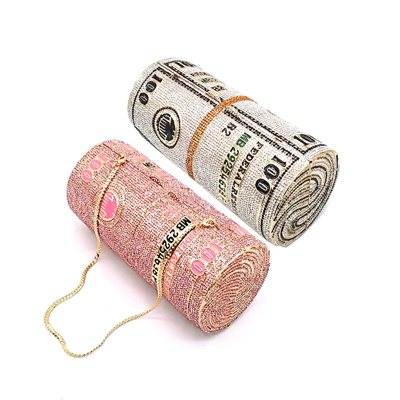 

Classical women evening party crystal funny cash bill bag roll money bag purses