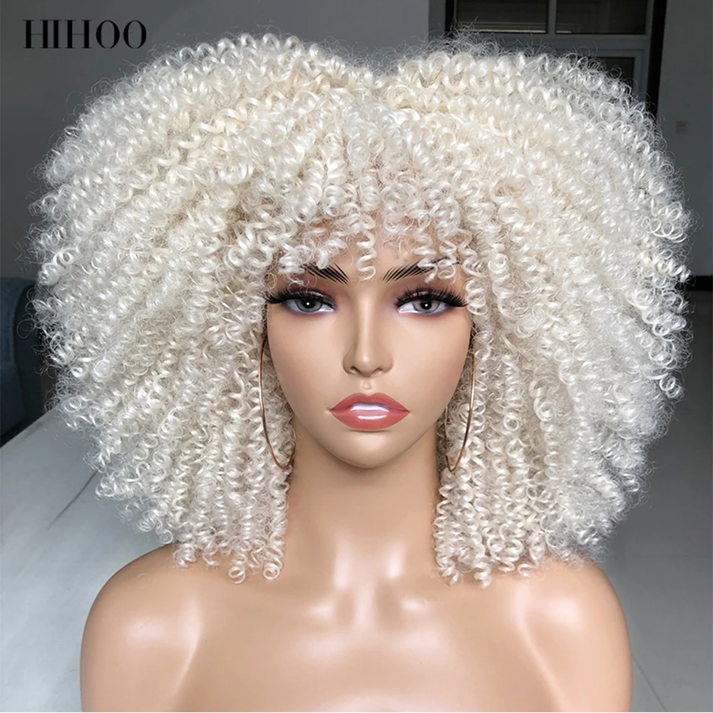 Capelli corti parrucche ricci Afro crespi con frangia per donne nere Cosplay Lolita sintetico naturale Ombre biondo rosa rosso Cosp