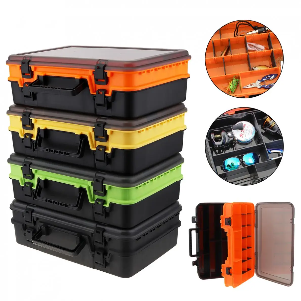 

39cm x 28cm x 12cm Multifunction Double Sided Thicken Portable Fishing Tackle Boxes Fishing Reel Line Lure Tool Storage Box