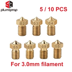 5/10PCS M6 Threaded Nozzle for 3.0mm Filament  All Metal 0.2 0.3 0.4 0.5 0.6 0.8 1.0mm V5 V6 Hotend Extruder 3D Printer