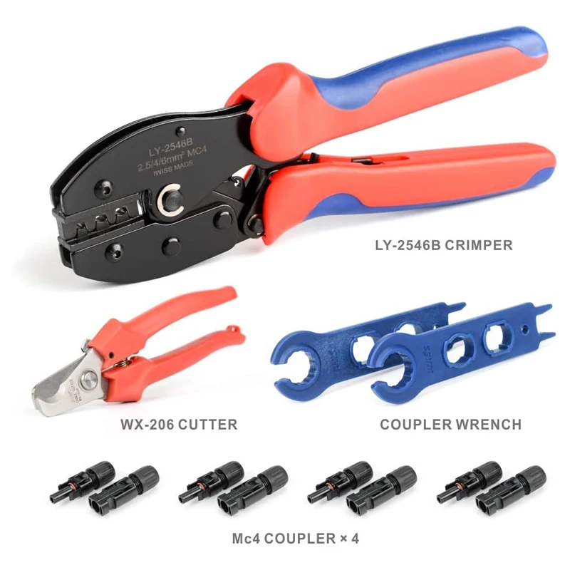 IWISS LY-2546B KIT Solar PV Panel Crimping plier set crimper Tool Kit with Wire Cutter cable cutting Spanner and Connectors